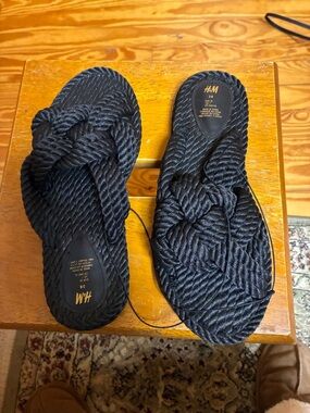 H&M Black Braided Rope Slide Sandals